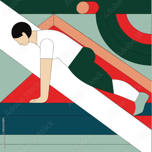 Person performing a push up in abstract geometric style