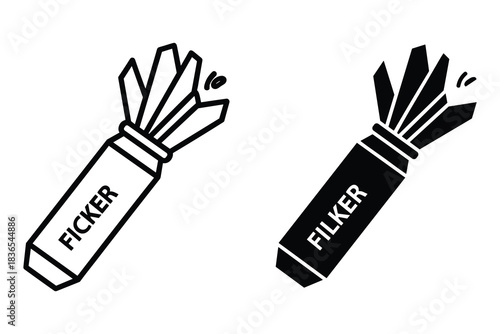 Flicker and Filker Cartridge Icons Line Art and Silhouette