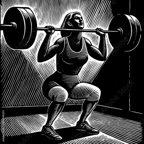 Woman performing a barbell squat in a gym
