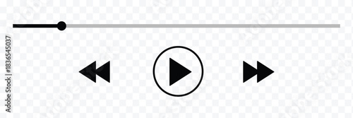 Music or video play bar icon on white background. Audio player for songs or podcast playlist. Loading bar with time slider, pause, rewind and fast forward buttons. Audio or video player progress loadi