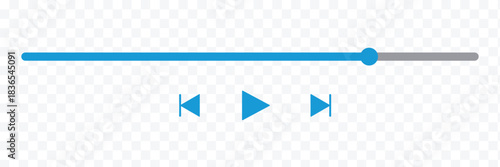 Music or video play bar icon. Audio player for songs or podcast playlist. Play or pause button. Vector illustration. Simple template of media device playback panel interface. Minimalist web display.  