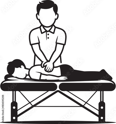 Professional therapist doing massage treatment for client on special massage table