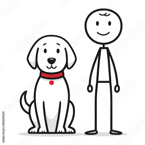 Simple flat doodle dog playing with owner