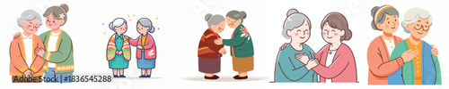 grandmother gives support to friend with hand on shoulder gesture