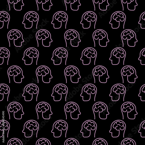 Human brain seamless pattern isolated on black background
