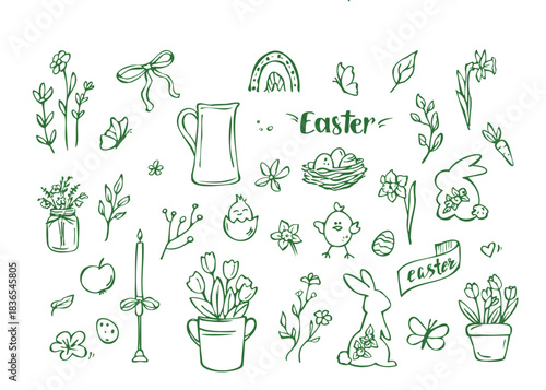 Cottagecore elements with animals, flowers, bows. Duck, goose, chicken. Gardening spring summer countryside village life