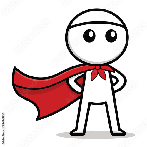 Simple flat stick figure superhero with red cape