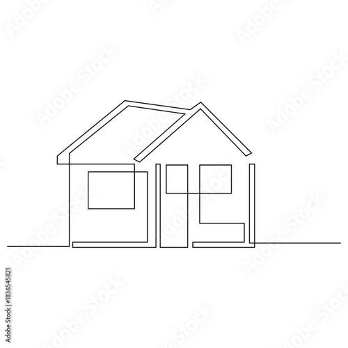 Vector modern architecture of house, one continuous line drawing isolated on white background