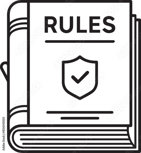 Book of rules with shield and check mark icon design