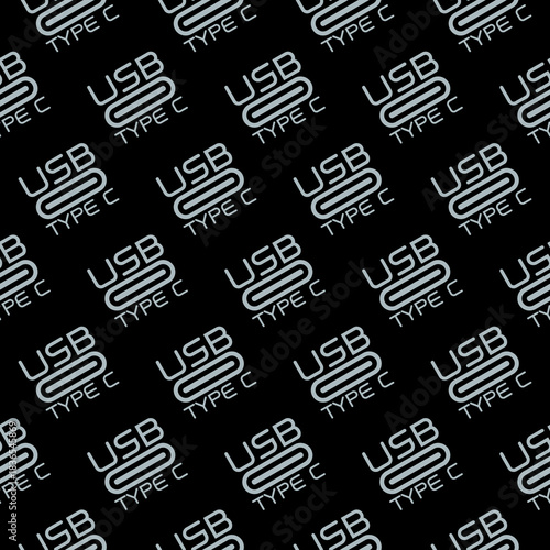 USB type cable C seamless pattern isolated on black background