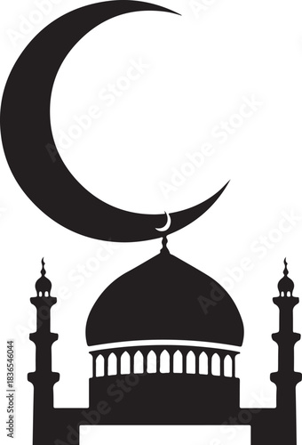 Minimal silhouette style vector Crescent Moon logo design featuring clean black curved shapes, elegant celestial symbolism, simple line art, modern spiritual branding icon ideal for night-themed desig