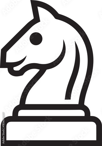 Chess Knight Piece Icon in Simple Black and White Style