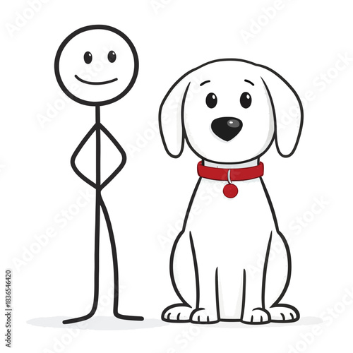 Simple stick figure dog sitting next to owner