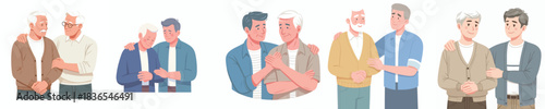 grandfather gives support to friend with hand on shoulder gesture