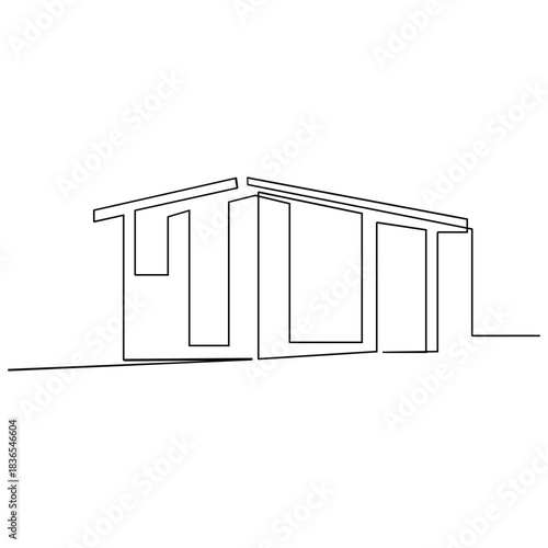 Vector modern architecture of house, one continuous line drawing isolated on white background