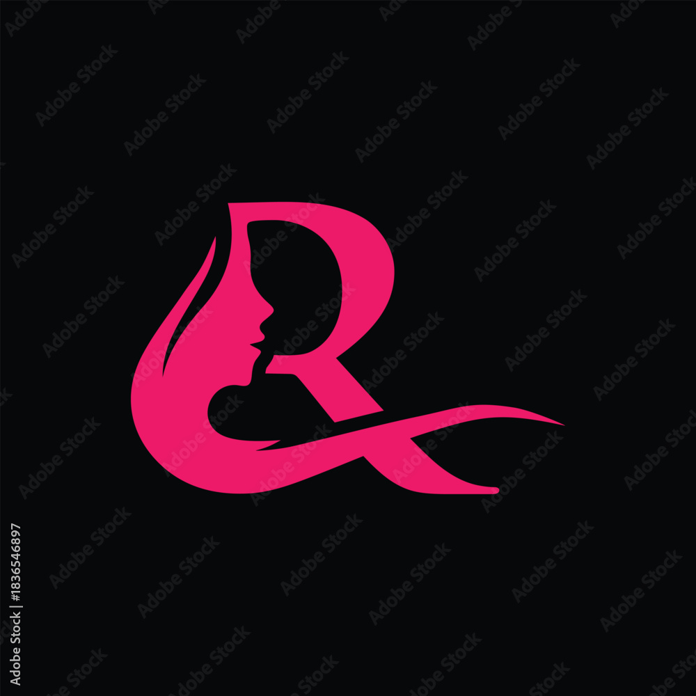 Obraz premium beauty monogram letter r woman silhouette logo design