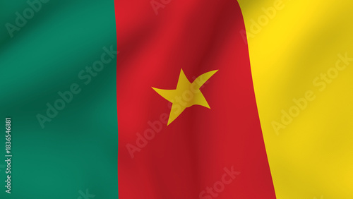 Tableau sur toile Waving Cameroonian flag fabric background texture, national symbol of the Republ