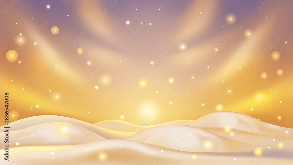 Obraz premium minimal Christmas background, soft white snow texture, subtle falling snow particles, warm golden light glow, smooth bokeh highlights, clean aesthetic, wide copy space