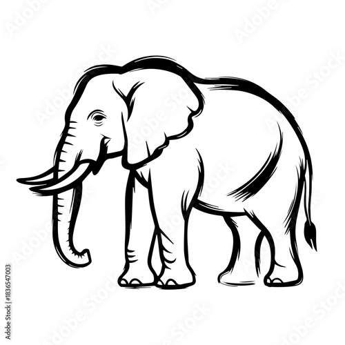 An expressive elephant drawing against a white background, crafted with bold, seamless lines. This elephant design offers artistic flair and captivating illustration.