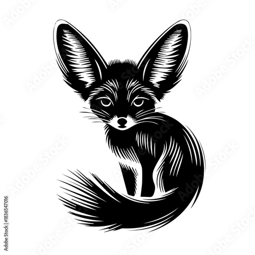 Adorable Fennec Fox illustration against a white backdrop, showcasing its large ears and expressive eyes. Striking seamless design of this Fennec Fox, making it ideal for pattern and textile designs.