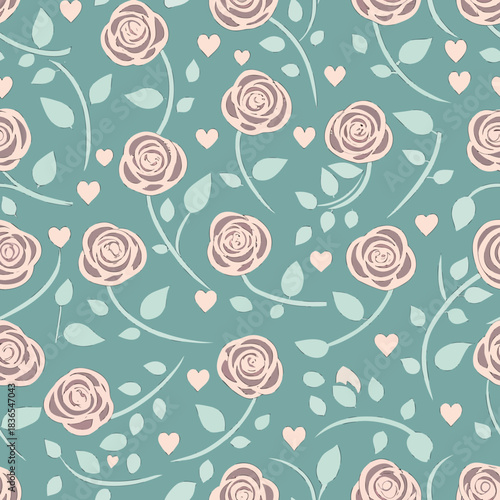 Delicate roses and leaves create a heart motif, showcasing floral intertwined elements in this romantic arrangement. Floral intertwined background with small hearts and roses gives off a tender feel.