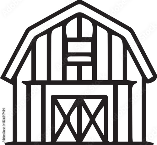 Simple line art illustration of a rustic barn with double doors, perfect for country themes.
