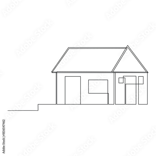 Vector modern architecture of house, one continuous line drawing isolated on white background
