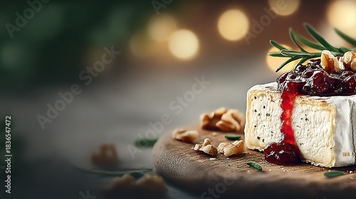 Gourmet Brie Cheese with Cranberry Jam, Walnuts, and Rosemary