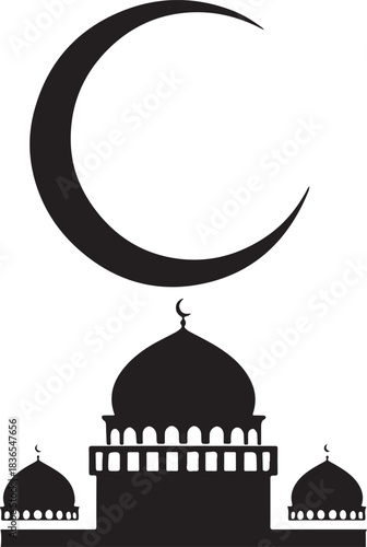 Minimal silhouette style vector Crescent Moon logo design featuring clean black curved shapes, elegant celestial symbolism, simple line art, modern spiritual branding icon ideal for night-themed desig