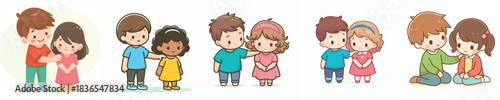 little boy gives support to female friend with hand on shoulder gesture