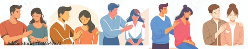man gives support to female friend with hand on shoulder gesture