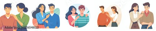 woman gives support to male friend with hand on shoulder gesture