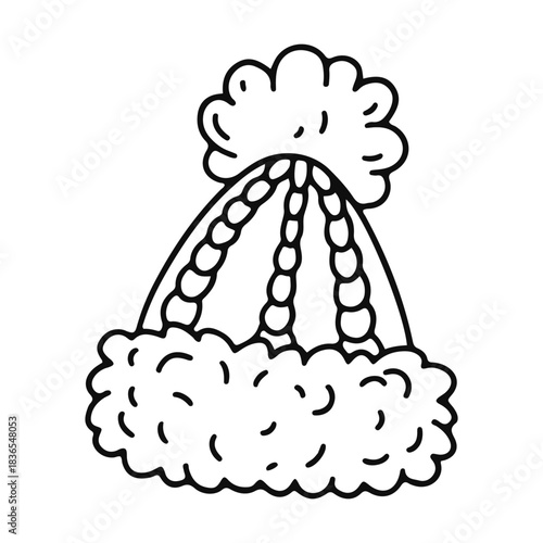 Doodle style element warm winter hat isolated on white background. concept emphasizes warmth, comfort, winter leisure and seasonal charm