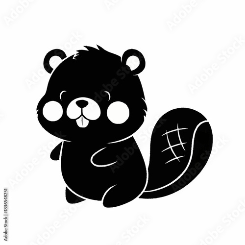 Cute cartoon beaver silhouette with big cheeks and tail.