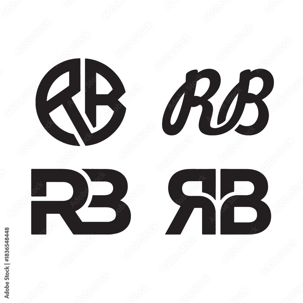 Obraz premium Versatile RB Logo Design Monogram Collection: Modern Black and White Vector Brand Identity for Creative Business Solutions.