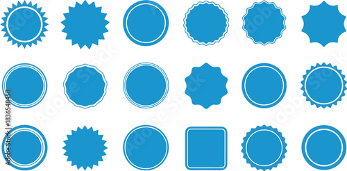 Set of red starburst. Price sticker, sale sticker, price tag, starburst, quality mark, retro stars, sale. Circle sticker set. Wavy edge promo red badges. Star burst shape tags for price. Red sa