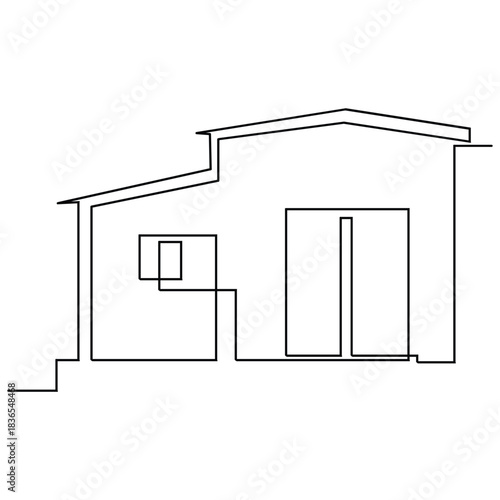 Vector modern architecture of house, one continuous line drawing isolated on white background