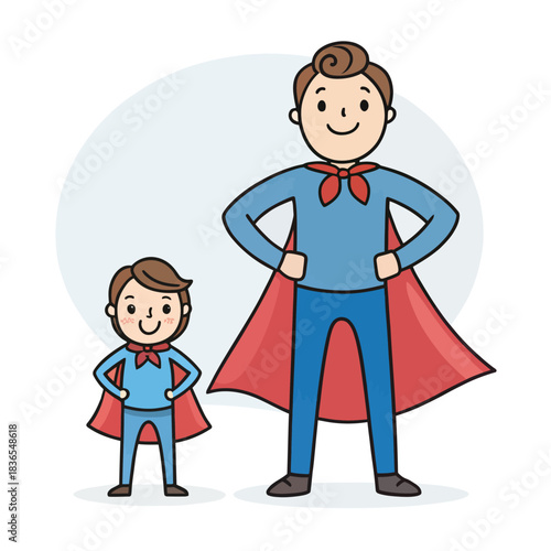Stick figure superhero dad with blue cape banner design