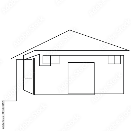Vector modern architecture of house, one continuous line drawing isolated on white background