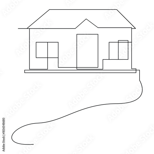 Vector modern architecture of house, one continuous line drawing isolated on white background