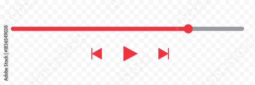 Music or video play bar icon. Audio player for songs or podcast playlist. Play or pause button. Vector illustration. Simple template of media device playback panel interface. Minimalist web display.  