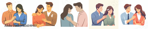 man gives support to female friend with hand on shoulder gesture