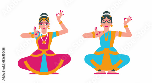 Classical Indian Dancers Performing Traditional Pose