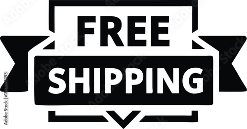 Black and white badge displays Free Shipping in bold, geometric sansserif font