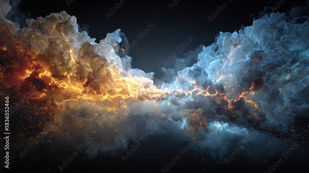 Fototapeta premium Particle probability cloud forming cosmic structures abstract visualization of quantum chaos creating order artistic physics design