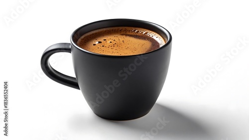 Delicious hot coffee in elegant black ceramic mug with rich crema