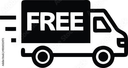 Delivering the promise White letters spell Free on a speedy truck icon
