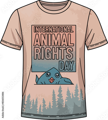 Celebrate animal rights day with this vintage inspired graphic t shirt featuring a serene forest landscape and powerful message, Generative Ai