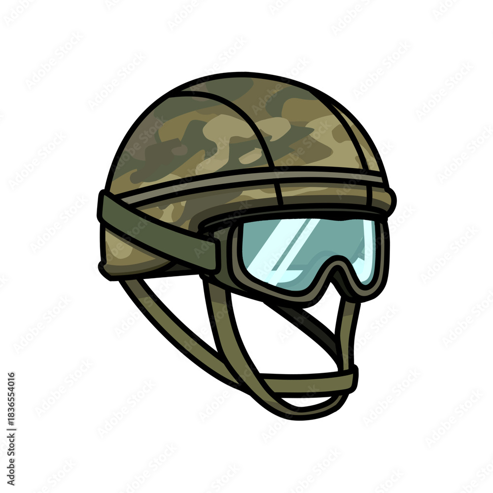 Obraz premium Military Camouflage Combat Helmet, Cartoon PNG Illustration.