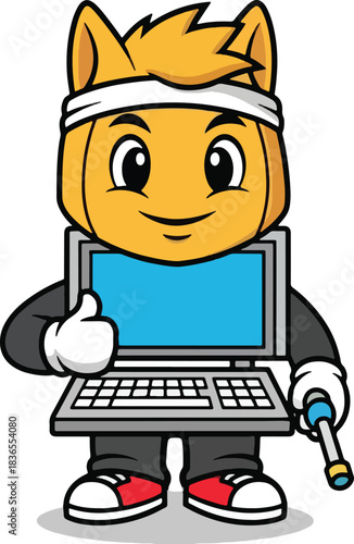 Enthusiastic cartoon mascot character embodies computer science education week with a thumbs up and a brush, Generative Ai